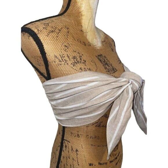 Polly 100% Cotton Tan & White Stripes Bandeau / Crop Top -Size 2 - Picture 2 of 16